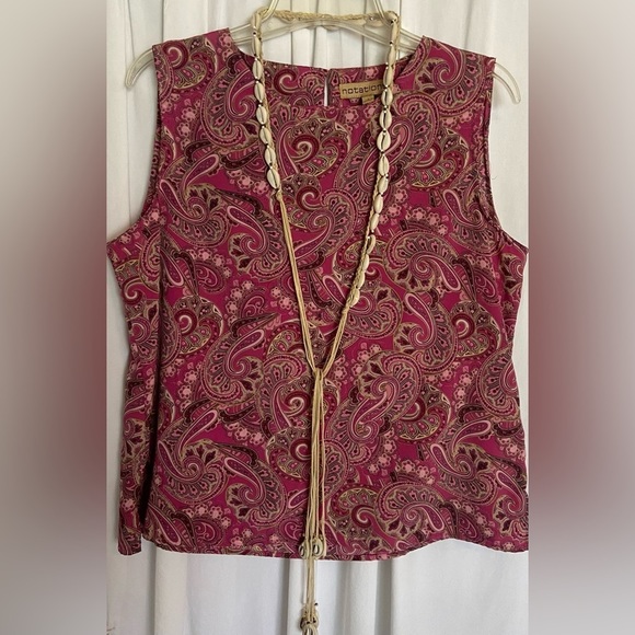 NOTIONS Sz-L Silky/Soft Paisley Tank-top, 1 Back 🗝️Hole Button- Good Used Shape - Picture 4 of 16